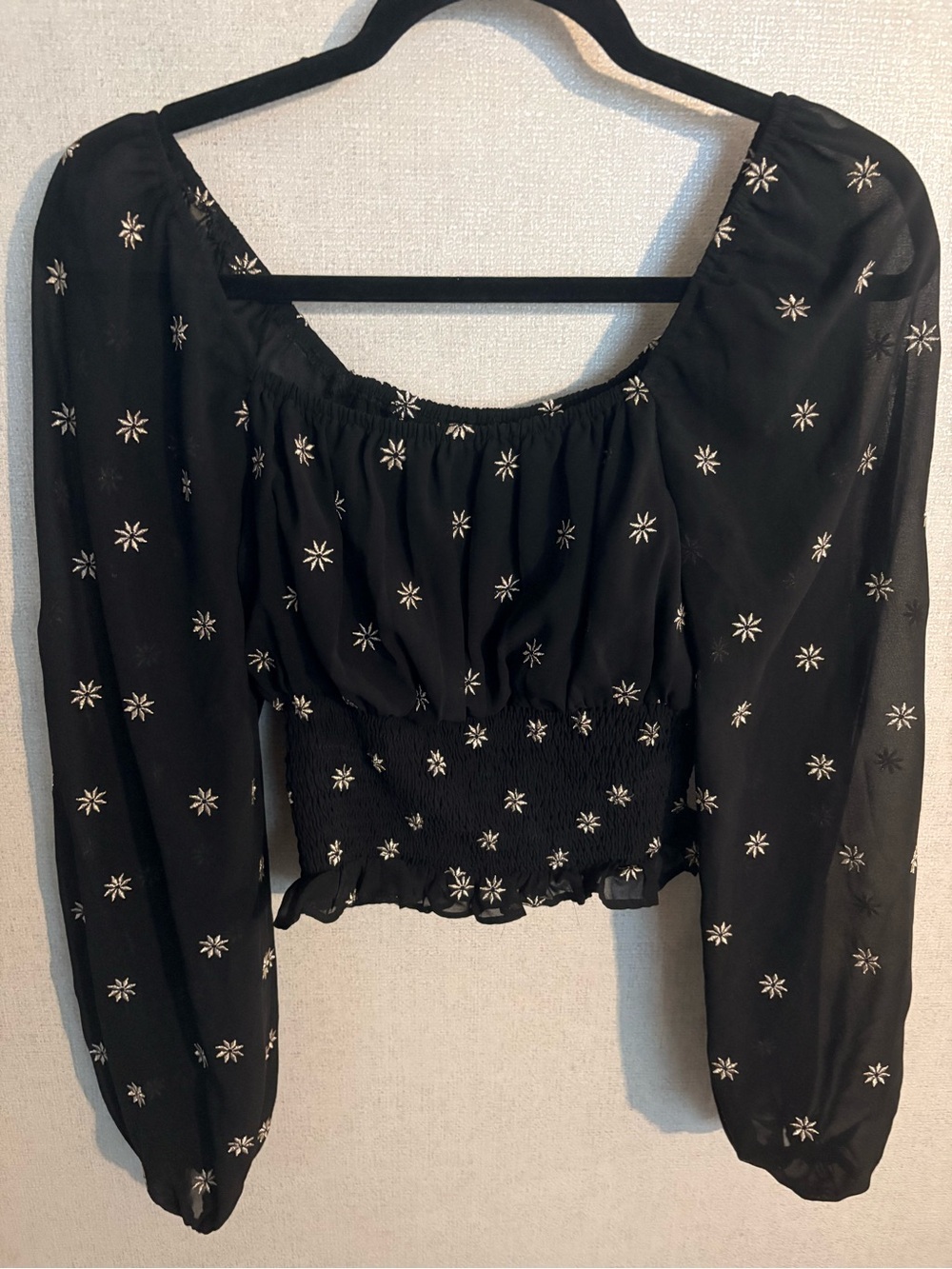 By Together Embroidered Smocked Waist Peasant Blouse